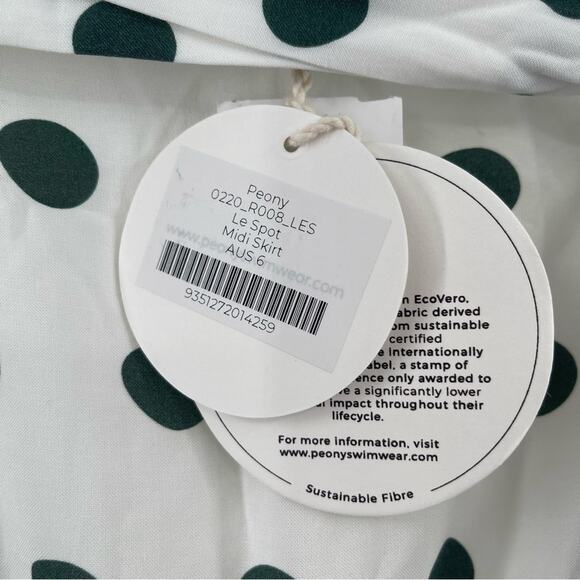 PEONY Le Spot Maxi Skirt SZ 2 Green Polka Dot Thigh High Slit eco-Conscious NWT - Picture 4 of 15